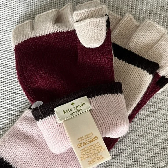 KATE SPADE NWOT AUTHENTIC RARE COLOR BLOCK FINGERLESS STYLE MITTEN GLOVES - Picture 12 of 14